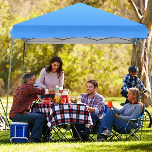 10 x 10 Feet Pop Up Tent Slant Leg Canopy with Detachable Side Wall-Blue