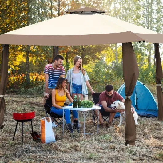 13'x13' Pop Up Canopy Tent Instant Outdoor Folding Canopy Shelter-Brown