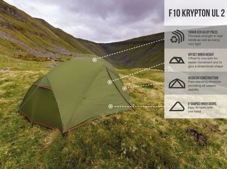 2 Person Camping & Hiking Tent - F10 Krypton UL 2 Tent - 2.1kg by F10