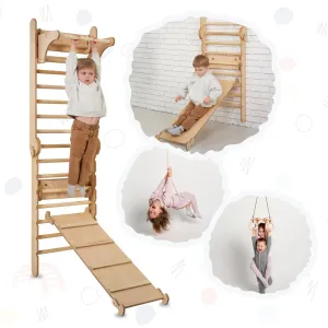 3in1 Wooden Swedish Wall / Climbing Ladder for Children   Swing Set   Slide Board