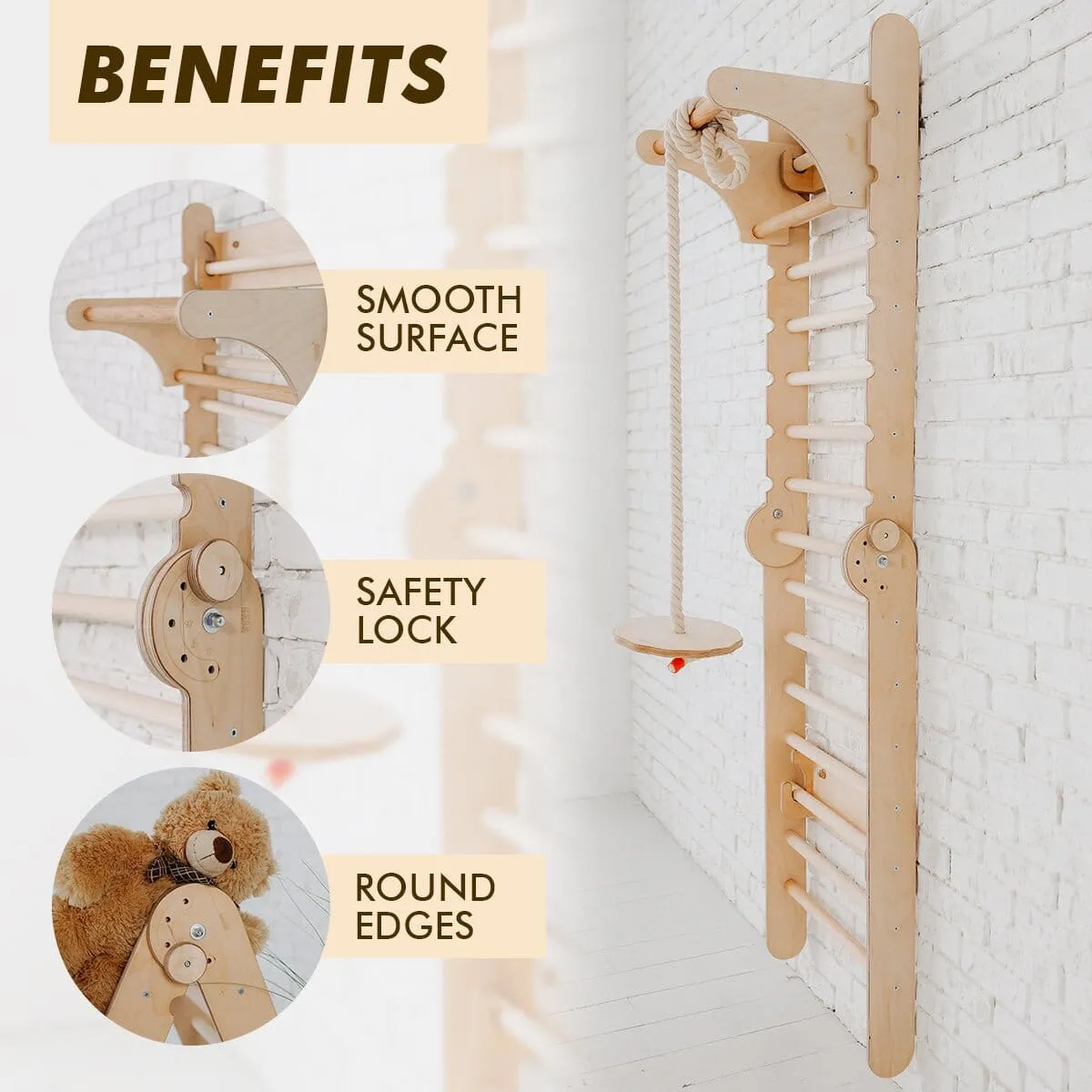 3in1 Wooden Swedish Wall / Climbing Ladder for Children   Swing Set   Slide Board