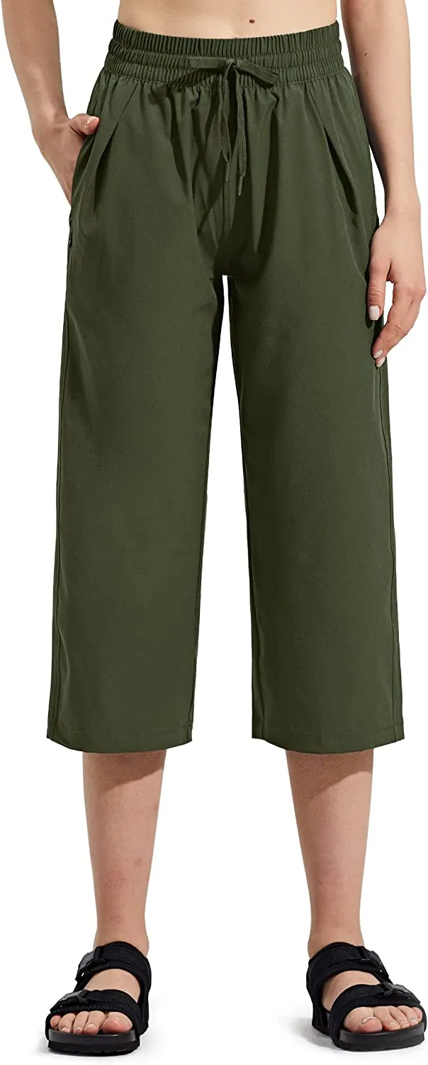 Amy Fashion - Capri Pants Wide Leg Lightweight Quick Dry Comfy Lounge Sweatpants