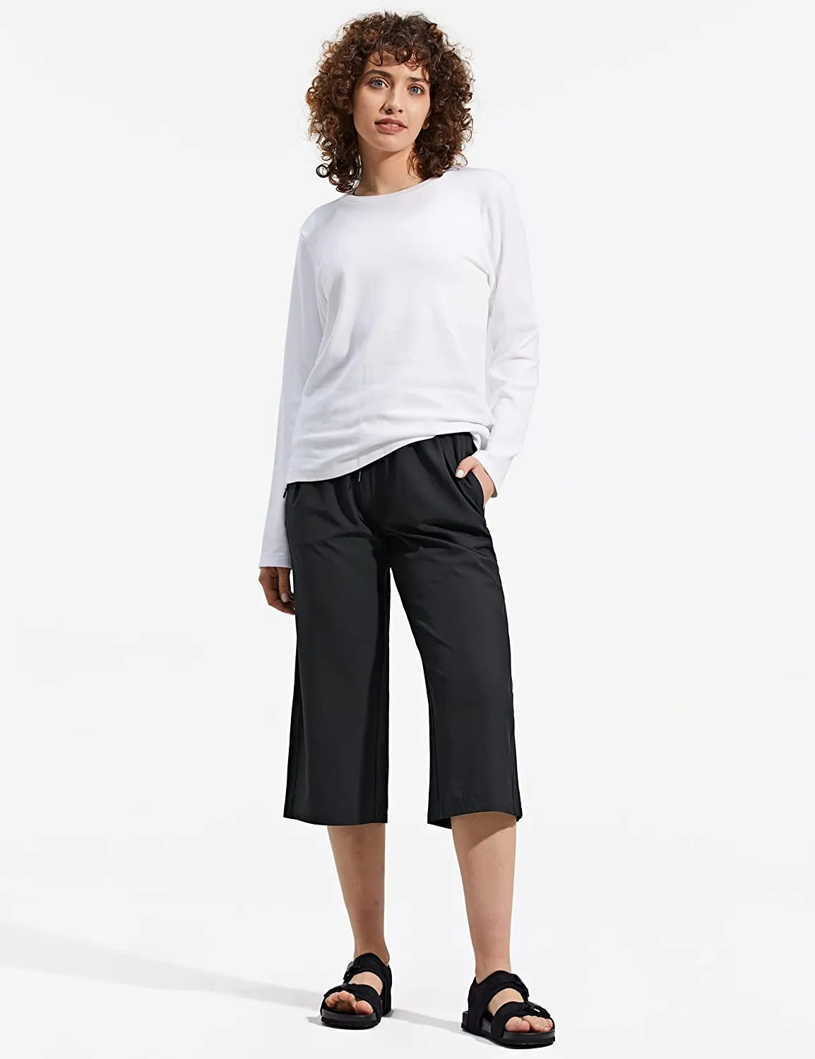 Amy Fashion - Capri Pants Wide Leg Lightweight Quick Dry Comfy Lounge Sweatpants