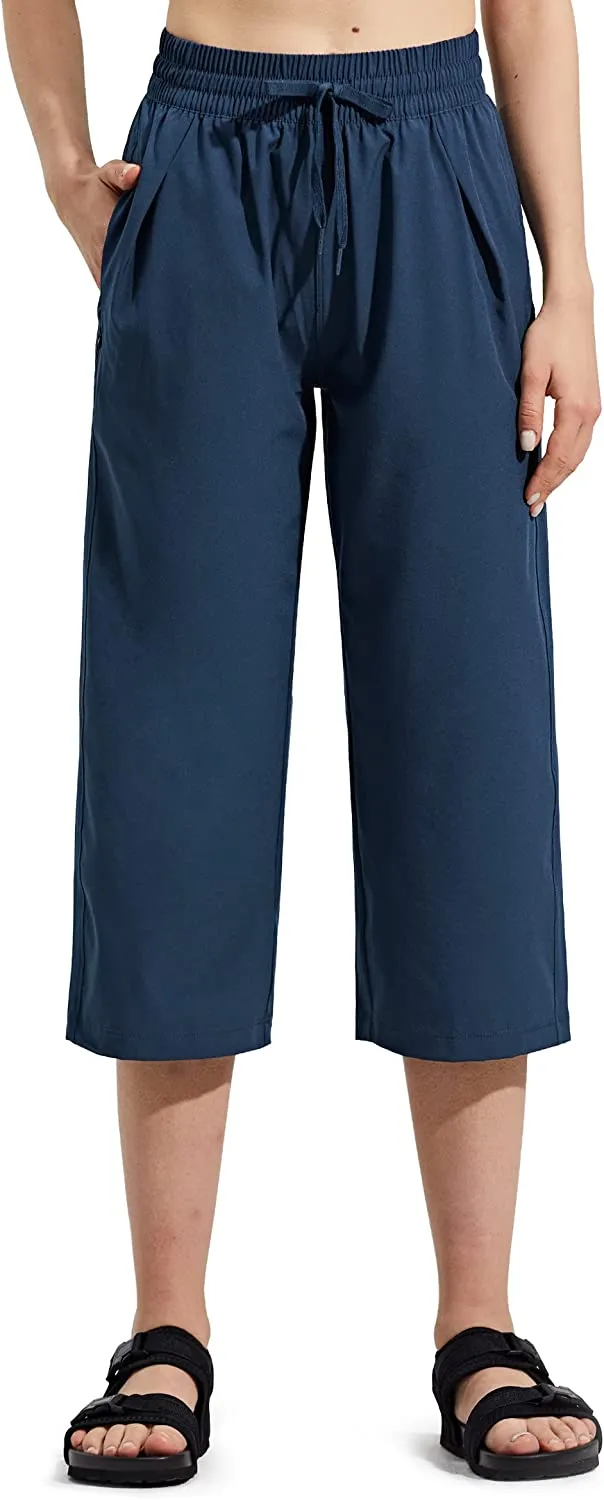 Amy Fashion - Capri Pants Wide Leg Lightweight Quick Dry Comfy Lounge Sweatpants