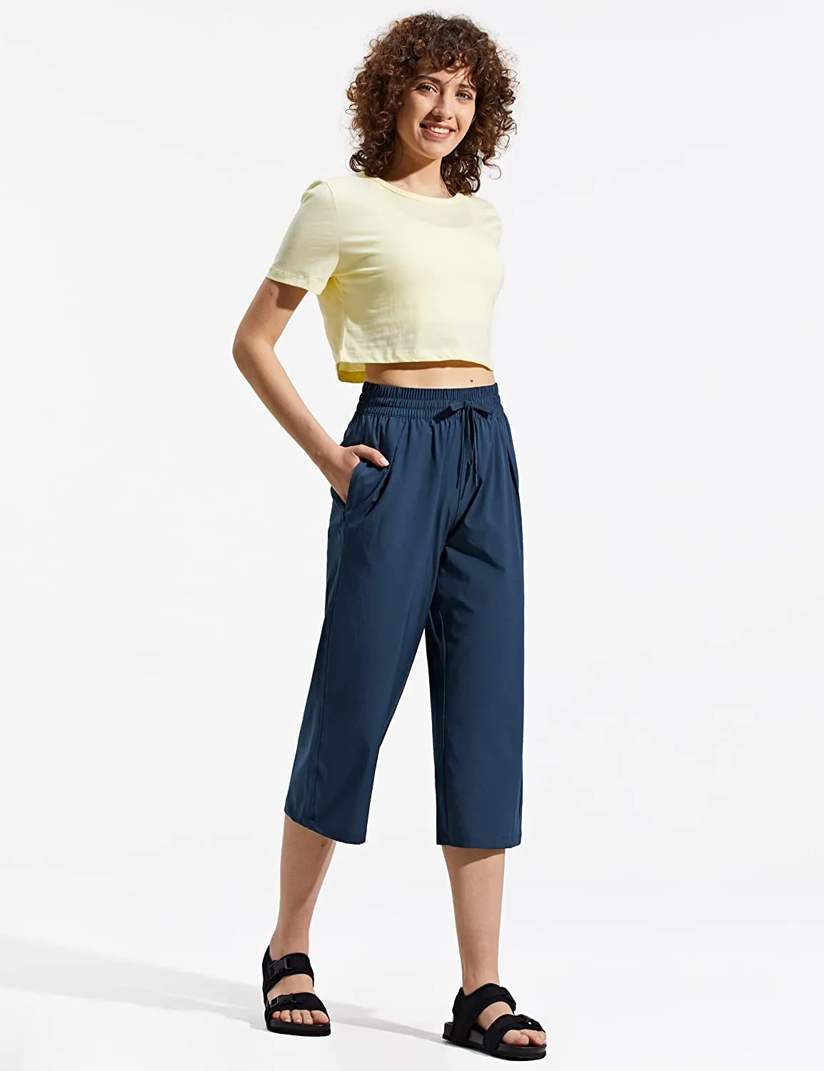 Amy Fashion - Capri Pants Wide Leg Lightweight Quick Dry Comfy Lounge Sweatpants