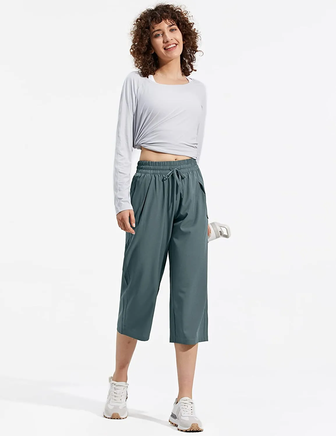 Amy Fashion - Capri Pants Wide Leg Lightweight Quick Dry Comfy Lounge Sweatpants