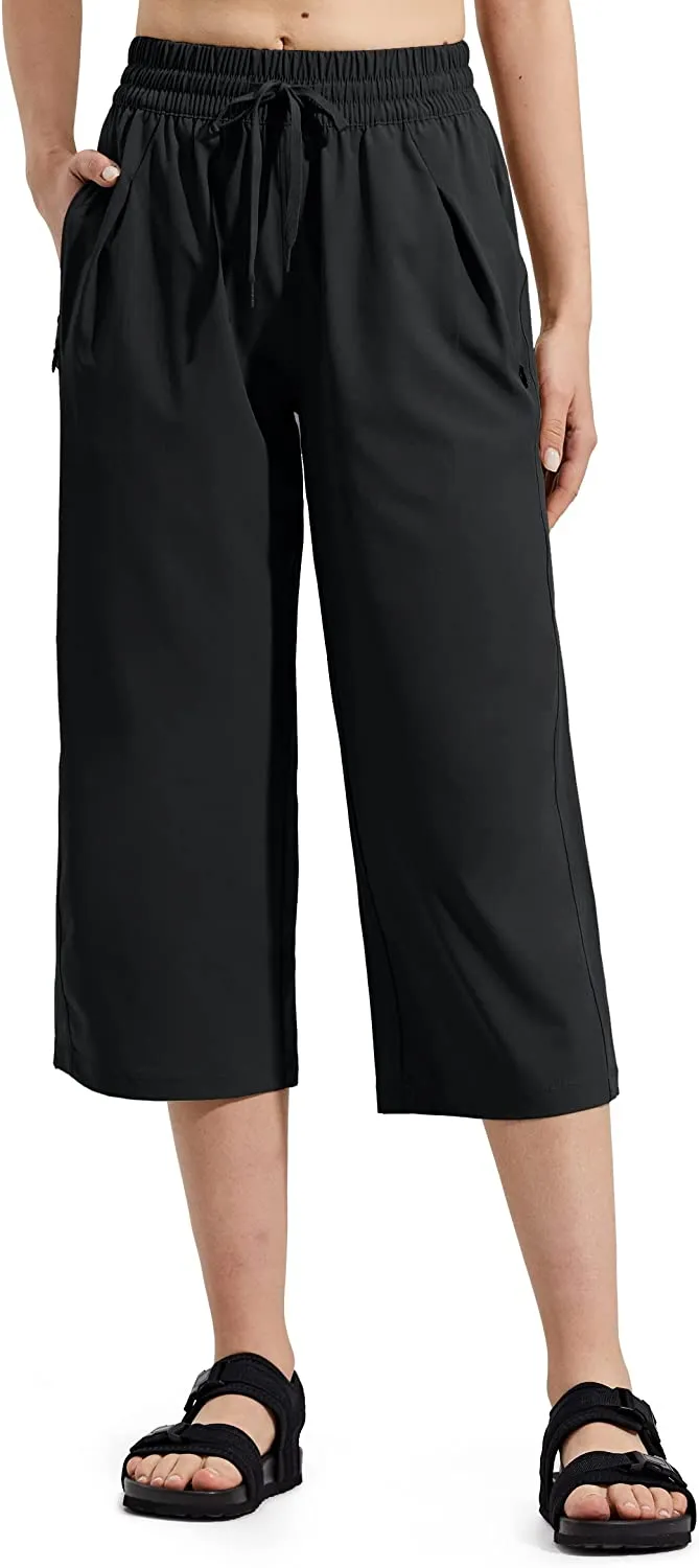 Amy Fashion - Capri Pants Wide Leg Lightweight Quick Dry Comfy Lounge Sweatpants