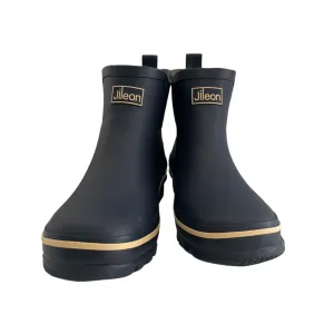 Ankle Height Rain Boots - Navy Blue with Cream Trim - Wide Foot - Easy to Slip On