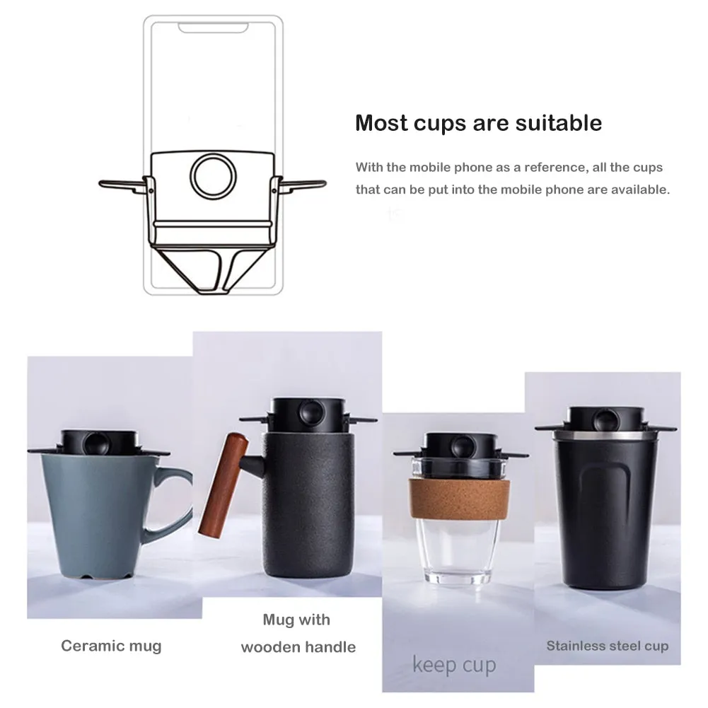 Foldable Portable  Coffee Filter Coffee Maker Stainless Steel Drip Coffee Tea Holder Reusable Paperless Pour Over Coffee Dripper