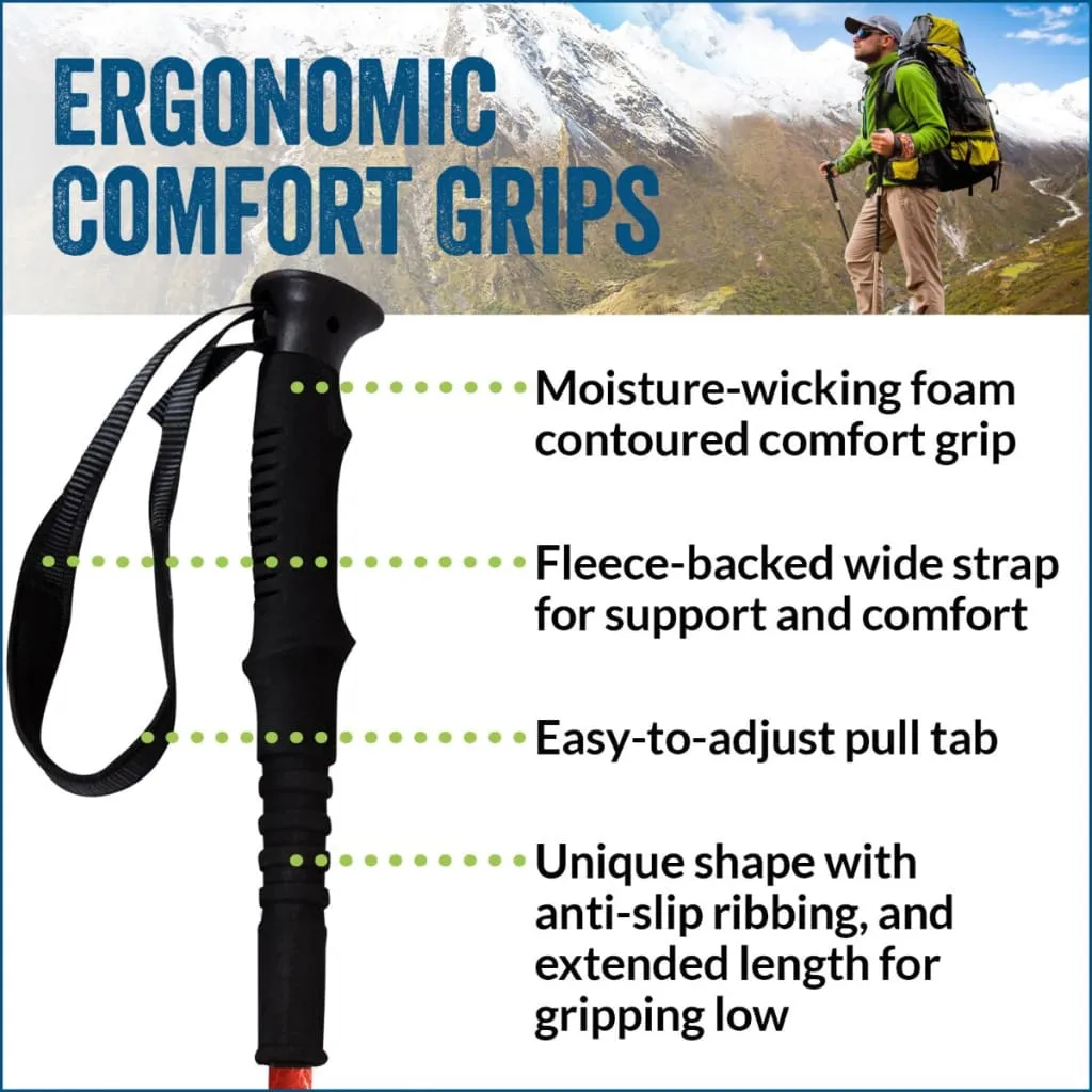 Green Zen Trekking Poles - 2 Pack w-flip locks, detachable feet and travel bag - For Heights up to 6’2”