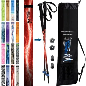 Red Burner Hiking - Walking Poles - 2 pack - adjustable pair w-flip locks, detachable feet and travel bag - For Heights up to 6’2”