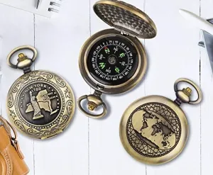 Retro Vintage Compass With Chain Featuring New York/Statue Of Liberty